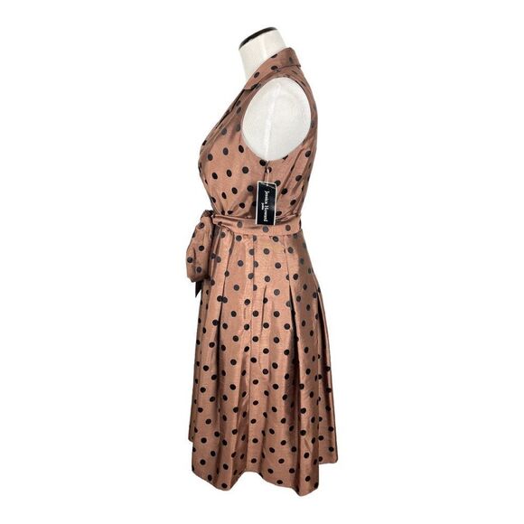 Jessica Howard Pretty Woman Fit & Flare Polka Dot Midi Dress 8P Cocktail Brown - Picture 3 of 11